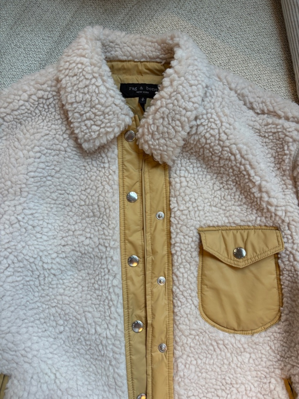 rag & bone Cream Sherpa Jacket with Yellow Lining